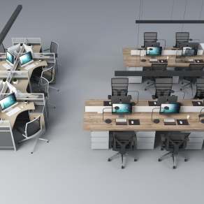 现代办公桌椅组合3D模型下载